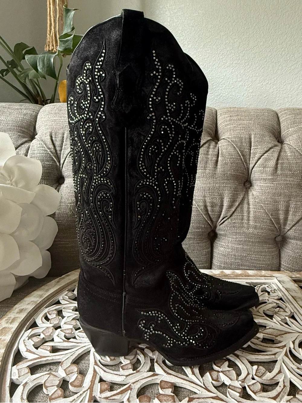 Corral Black Embellished Over-the-Knee Western Black Boots Women’s 8